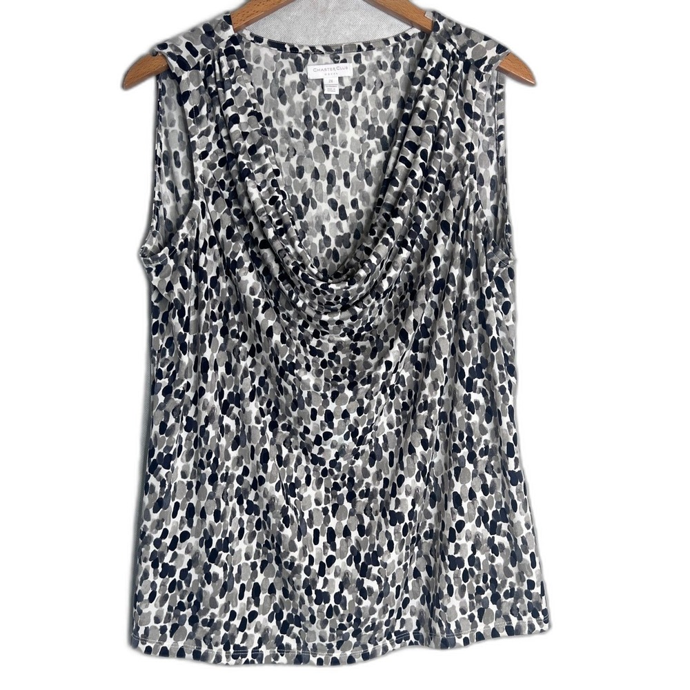 Charter Club Cowl Neck Geo Abstract Sleeveless Blouse Tank Size‎ 2X